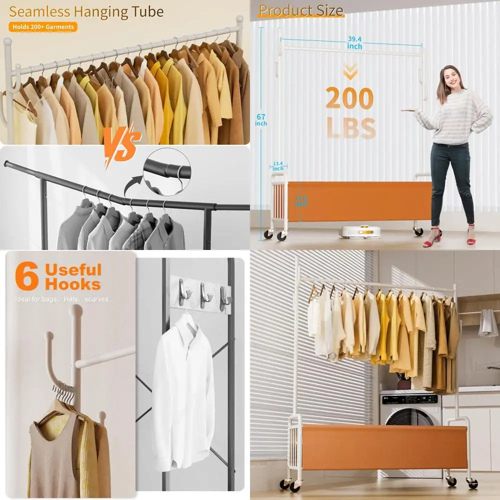 

Портативная сверхпрочная вешалка для одежды с колесиками и корзиной для хранения одежды, идеально подходит для домашнего использования