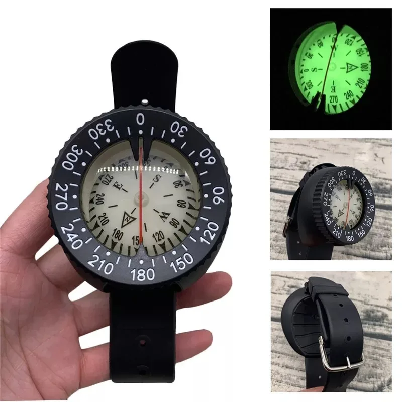 50m Waterproof Scuba Diving Compass Direction Equipment Accessory Watchband Underwater Caving Camping Fluorescent Dial Compasses