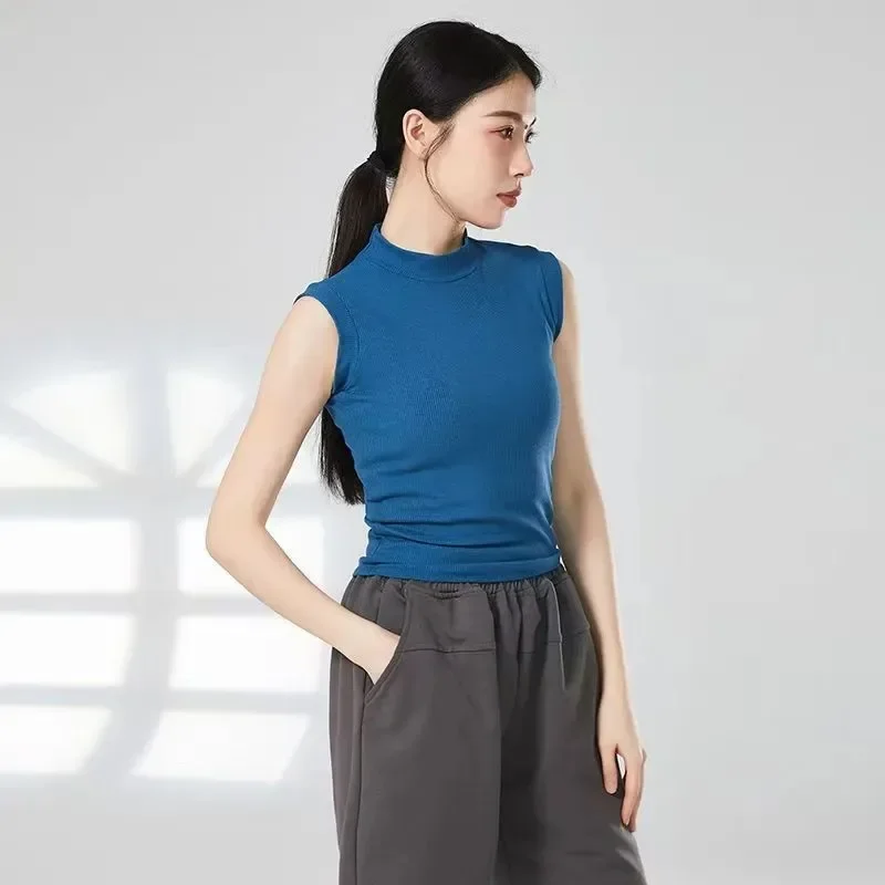 Women's Turtleneck Sleeveless  Top Slim Fit Modern Dance Training Top