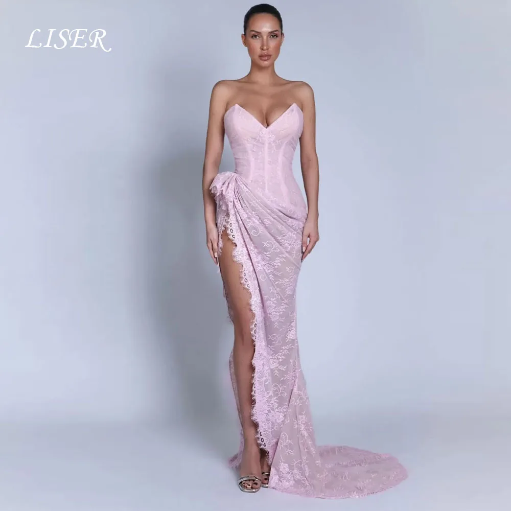 

Розовое вечернее платье-русалка из шелка и кружева, элегантное платье с вырезом «сердечко» для женщин, на заказ, для вечеринок, robe de soirée