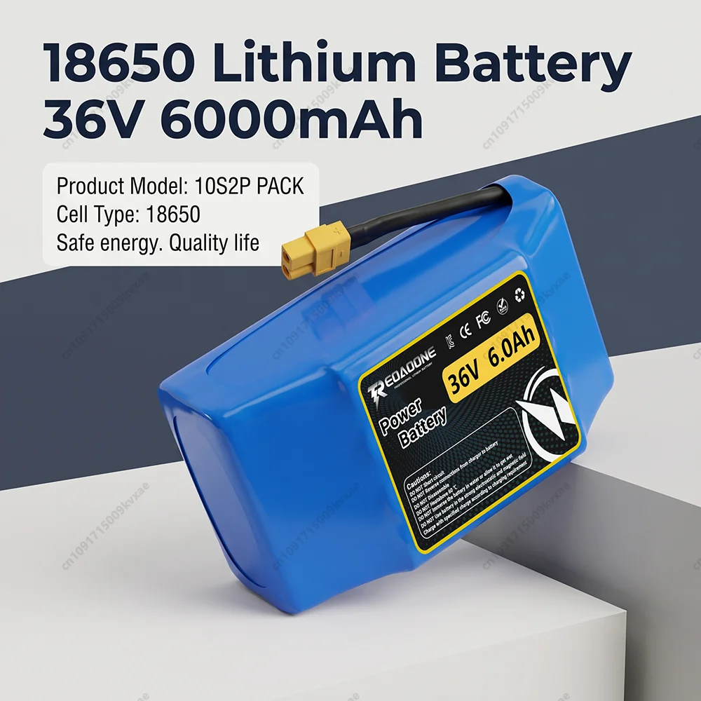 10S2P 36V 6000mAh 18650 Lithium Ion Battery Pack High Power Replacement Battery for Hoverboard Smart Balance Wheel Scooter 30A