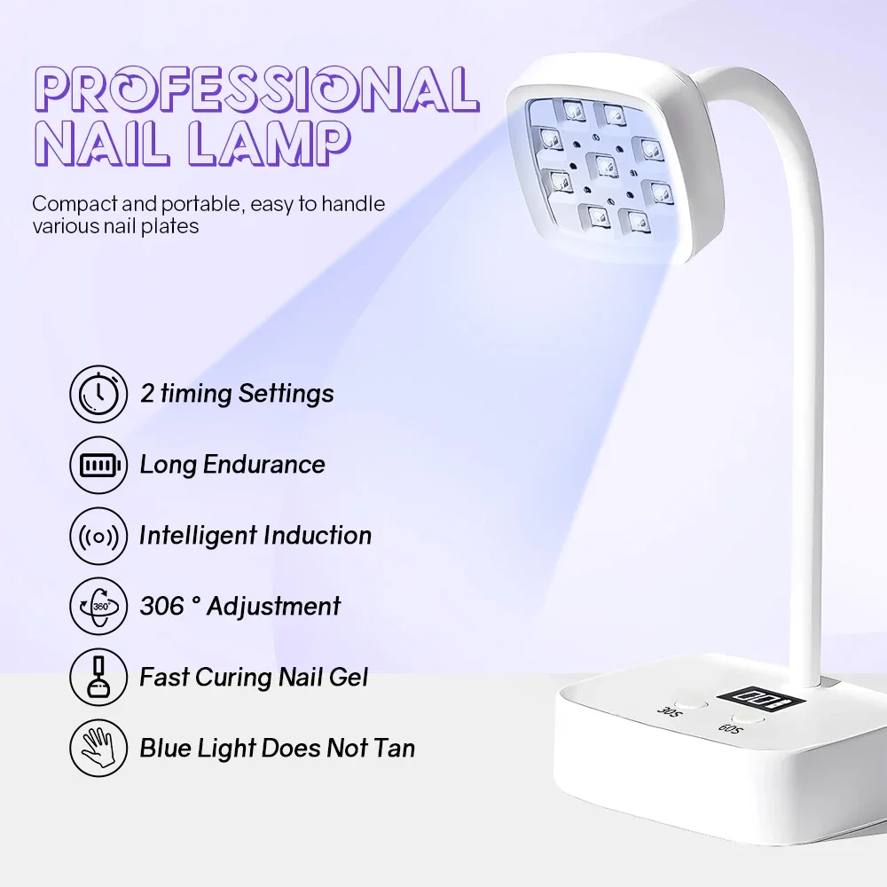 Portable Desktop Nail Lamp 27W Nail Dryer UV Lamp 360° Bendable Fast Drying False Nail Manicure Polish Glue Gel Curing Nail Tool