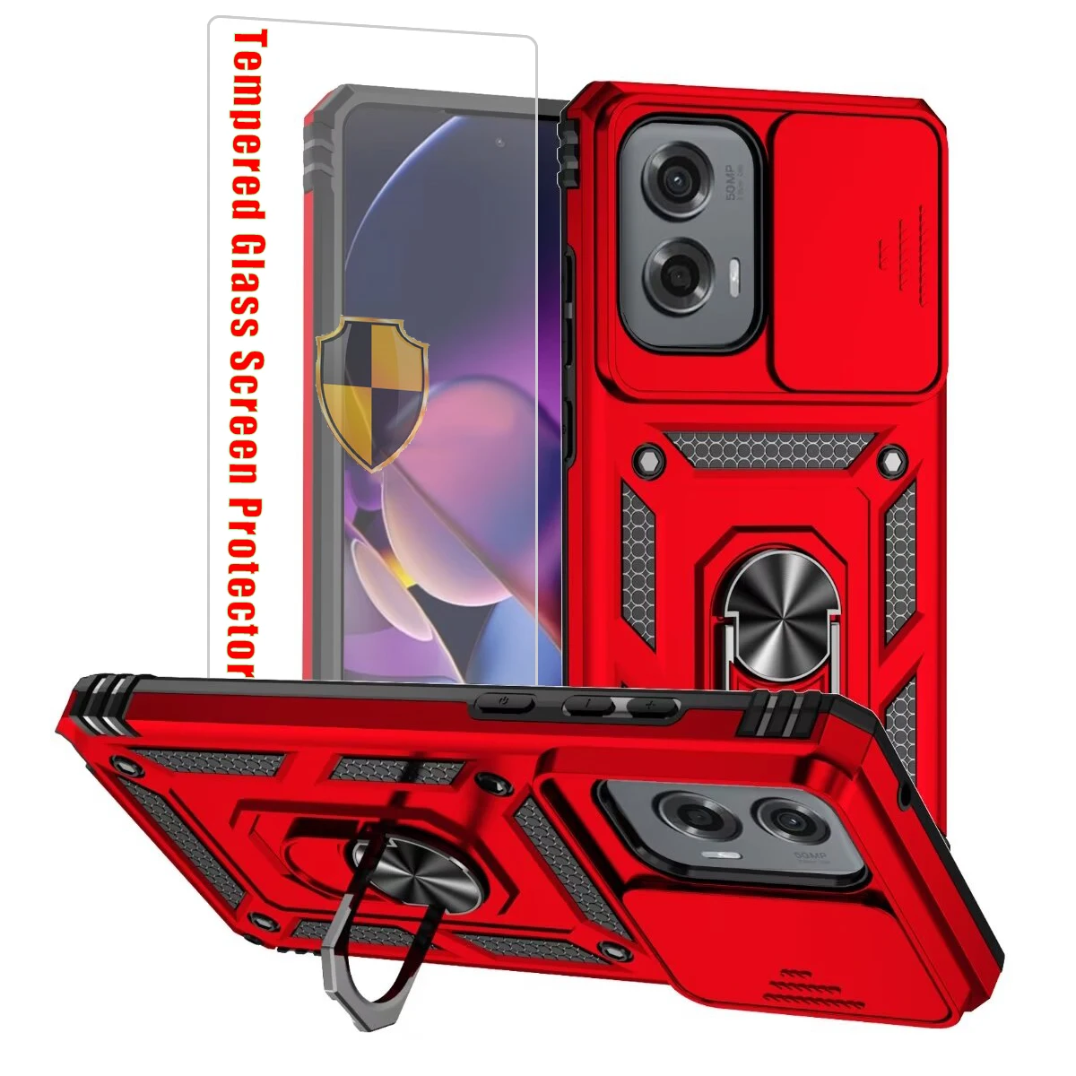 Kickstand+Camera Lens Protector Shockproof Case For Motorola Moto G stylus 5G 2024 Cover With Screen Protector
