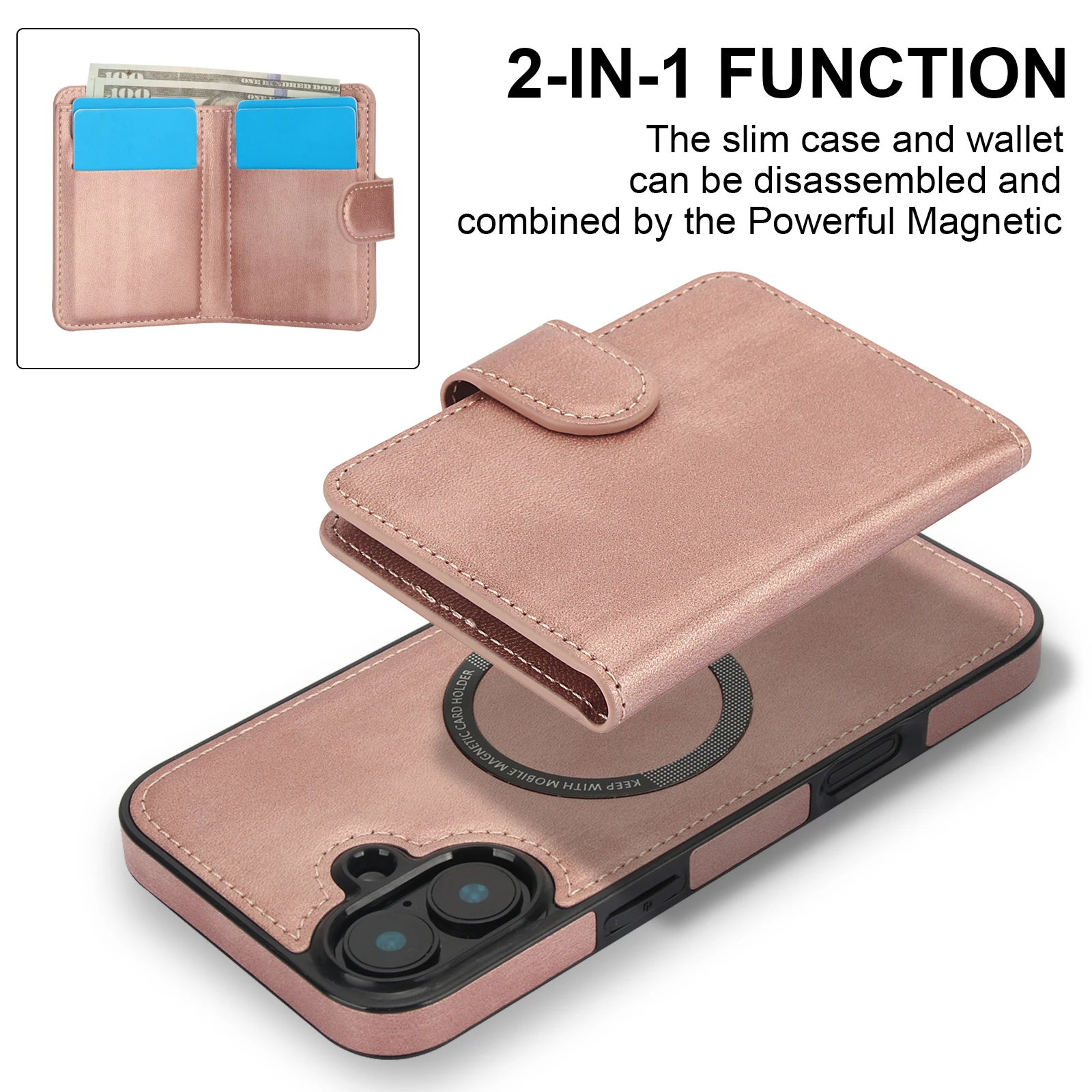 2 in 1 Detachable Magnetic Zipper Cards Solt Wireless Charging Case For iPhone 16 Pro Max 15 Plus 14 13 12 11 SE 2024 Bag Cover