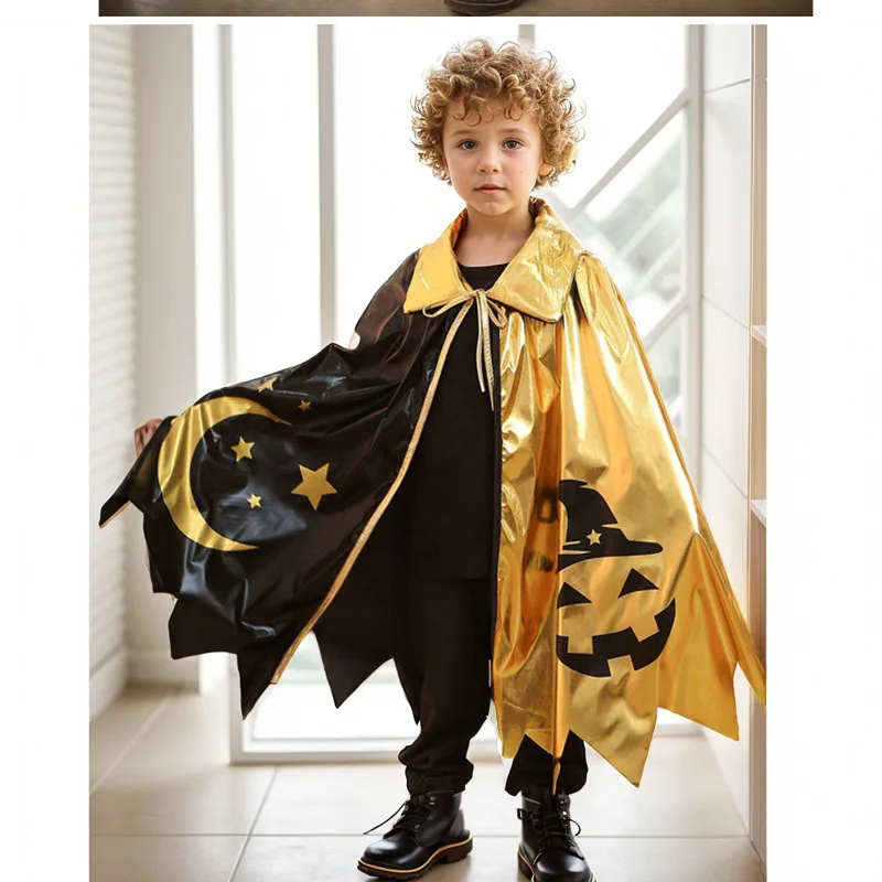 Capa infantil de Halloween estrela bruxa vestido mágico conjunto de capa impressa com chapéu para meninos e meninas