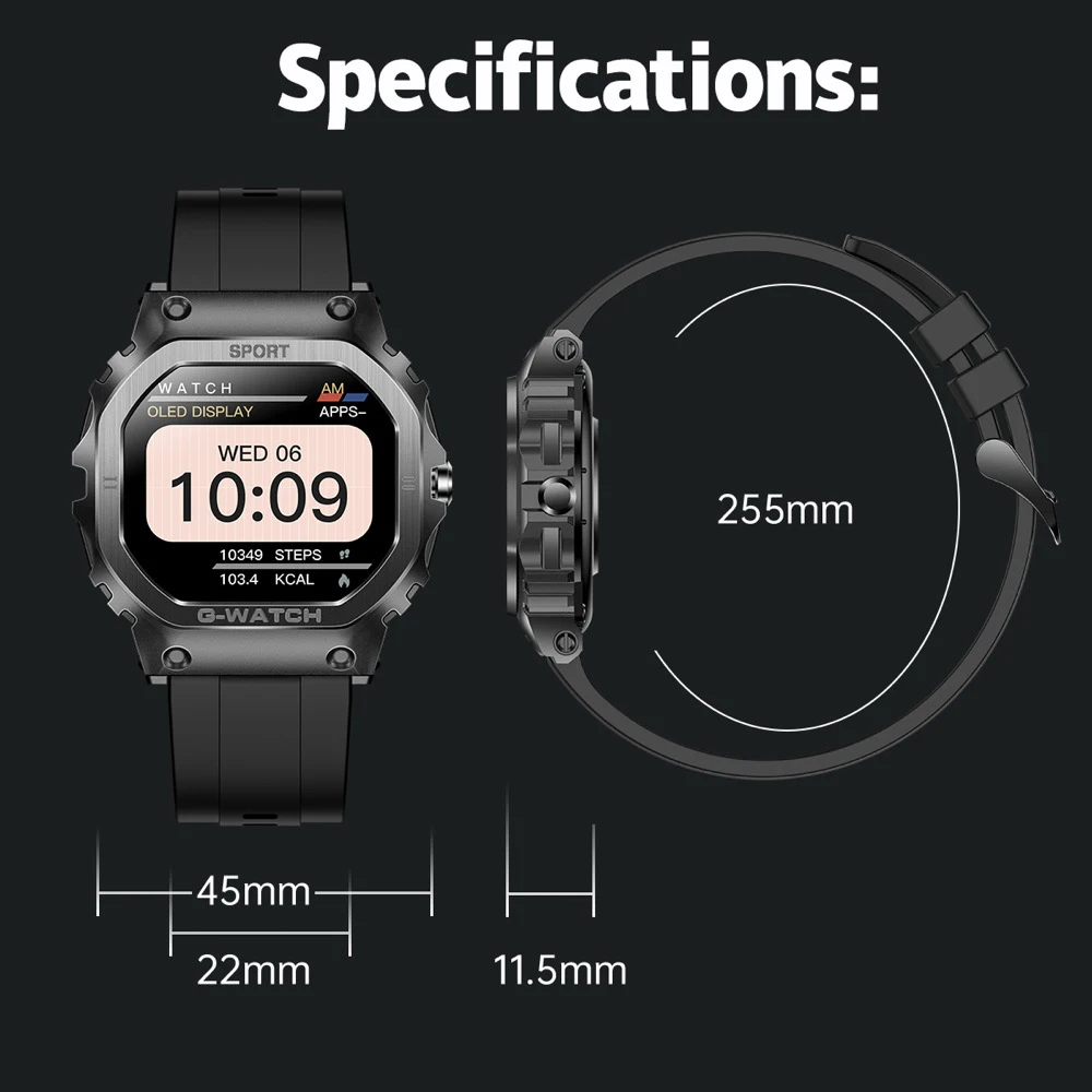 Умные часы для улицы, спортивные мужские умные часы с синим зубом, водонепроницаемые, 128 м, память, музыка, монитор здоровья сна, напоминание о информации