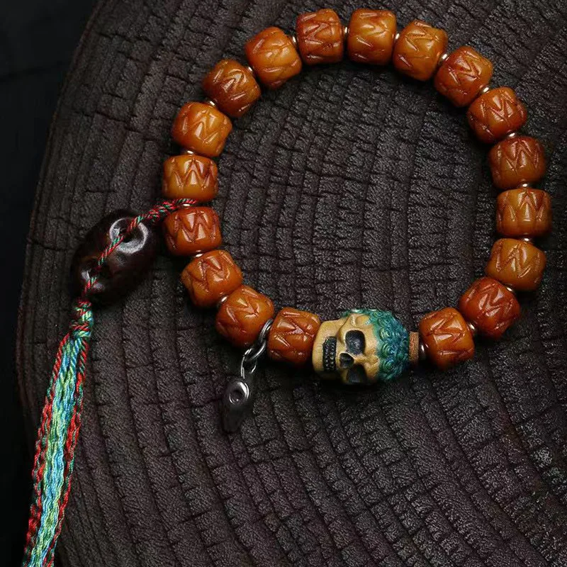 

Tibetan-Style Bracelet with Ethnic Carved Yak Bone Beads DIY Jewelry Accessories for Bracelets, Prayer Beads, and Rosaries