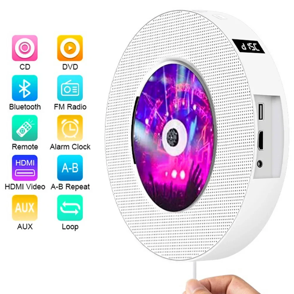 Wall Mounted DVD CD VCD Machine Bluetooth Speaker FM Radio USB MP3 Disc Player Video AV Output Desktop Audio Learning Repeater