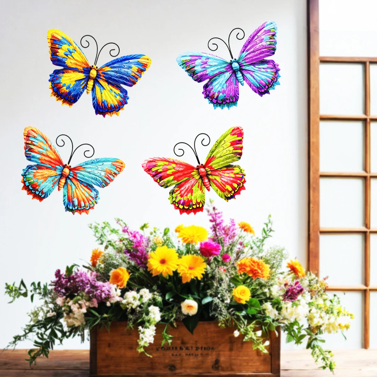 1PC Metal Art Butterfly Wall Decor Colorful Iron Art Butterfly Sculpture Butterfly Hanging Ornament for Outdoor Home Yard Garden