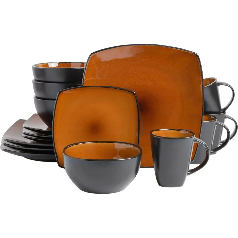 

Square Reactive Glaze Stoneware Dinnerware Set, Service for 4 (16pc), Amber