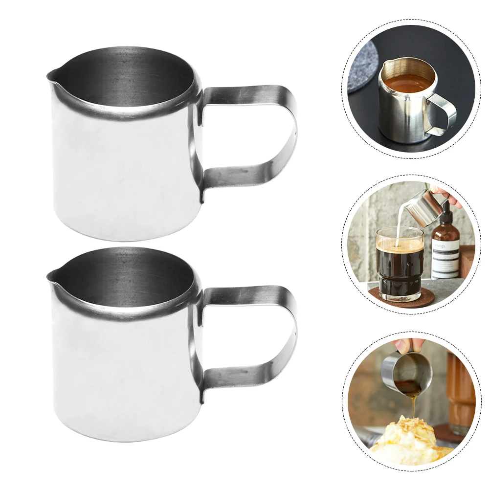 

2pcs Stainless Steel Milk Jug Mini Sauce Cup 46ml Capacity Reusable Coffee Maker Kitchen Bar Accessories Modern Home Decor