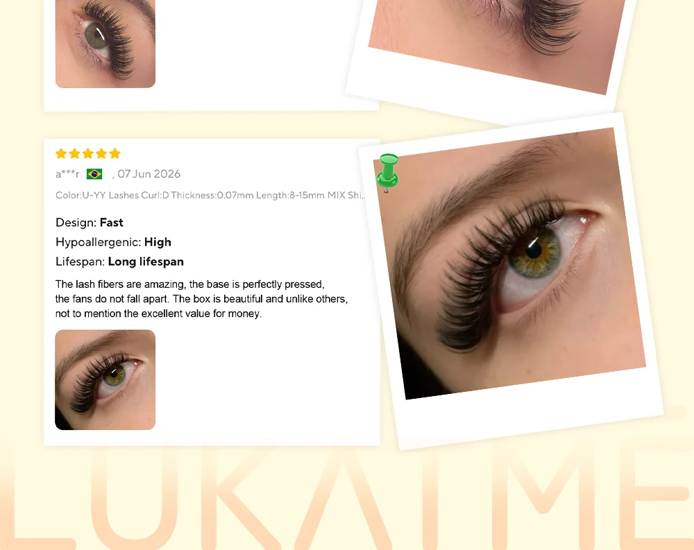 LUKATME U-YY Wimpernverlängerungen, flauschige, wispy, vorgefertigte Fächer, Schwarz/Braun, C/D-Curl, Easy Fan 2D UU Wimpern 8-15mm für den Salon – Detail 14