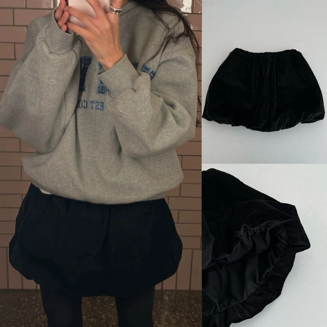 

Dearest Baby ort Вельветовая плиссированная юбка с эластичной резинкой на талии в Корейском стиле с высокой талией Свободный крой Повседневная одежда Осень 2025 г.