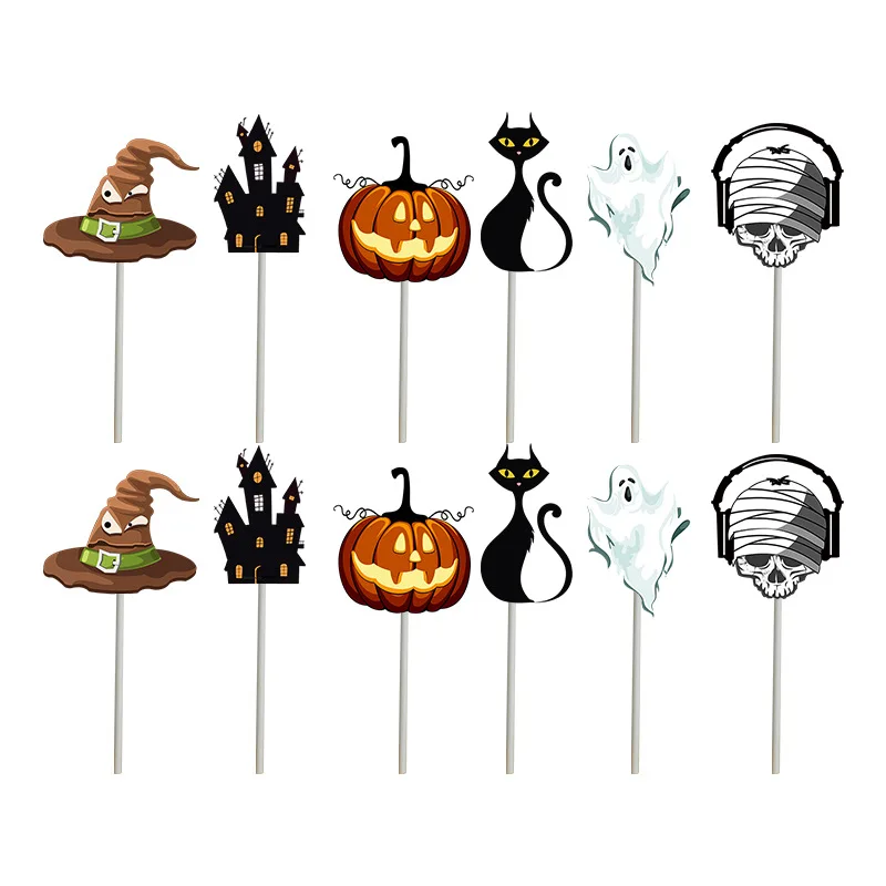 12pcs Halloween Cake Flag Inserts Halloween Pumpkin Ghost Castle Cake Toppers