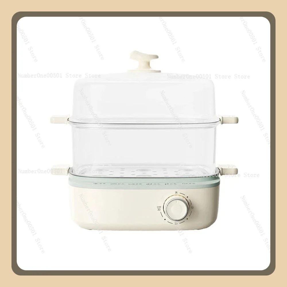 

ZDQ-E12N1 Egg Steamer Dual Layer with Timer Automatic Shut Off for Home Use Compact Breakfast Cooker Dry Burn Protection
