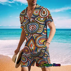 Conjunto de 2 piezas de camisa hawaiana de lujo para hombre, camisa de manga corta con estampado de leopardo 3D, pantalones cortos de playa, trajes informales, novedad de verano