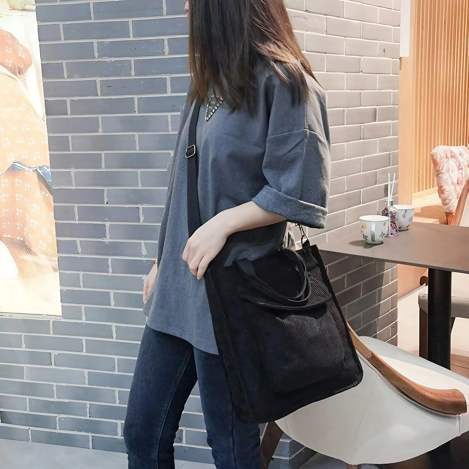 

Женская винтажная сумка-тоут из вельвета, стильная, с множеством карманов, идеально подходит для студентов, работы, повседневного использования, сумка через плечо или кроссбоди.