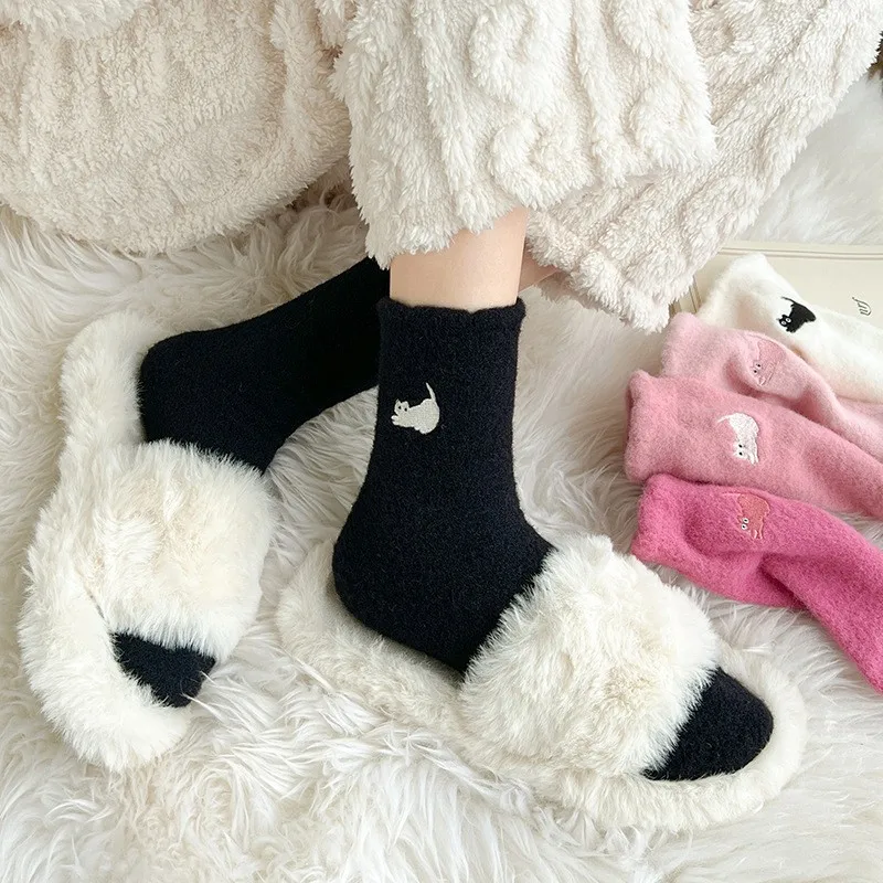 3 Paar Damen-Socken aus Wolle für Herbst und Winter, Warme Schneesocken in Markron-Farben, Dick Plüschig, Weich, für die Zeit nach der Geburt, Bodensocken, Schlafsocken
