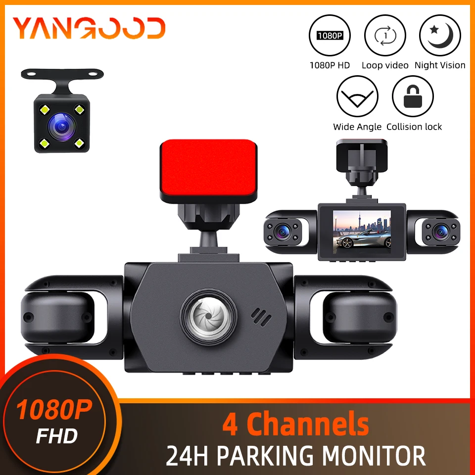 

1080P 3/4 Camera Car Recorder 360° Dashboard Cam 24HParking Surveillance Front Side Rear Optional Night Vision Car DVR Black Box