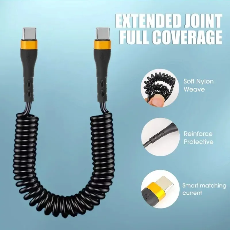 

Type C To Type C Spring Cable PD 120W Super Quick Charging Wire for IPhone 15Pro Max Mini Samsung Type-c Data Cord