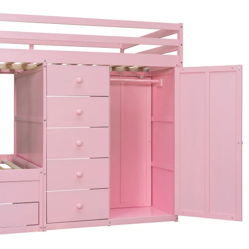 #Queen Size Adjustable Bunk Bed With 2 Large Drawers & 5 Small Drawers MDF & Solid Wood Modern Storage Design