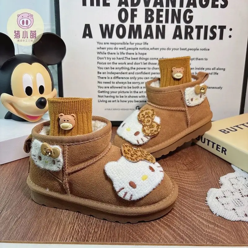 

Kawaii Hello Kitty Sanrio Children Cute Cartoon Comfortable Warm Ankle Boots Cotton Padded Anti Slip Boot Birthday Gift for Kids