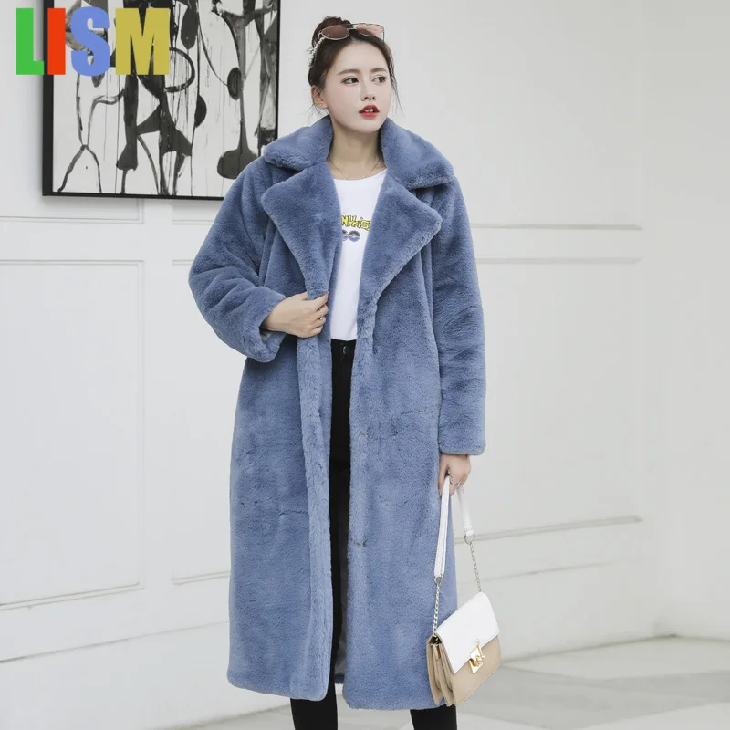 

LISM Winter coat female Faux Rabbit Fur Coat Luxury Long Fur Coat Loose Lapel OverCoat Thick Warm Plus Size Female Plush Coats