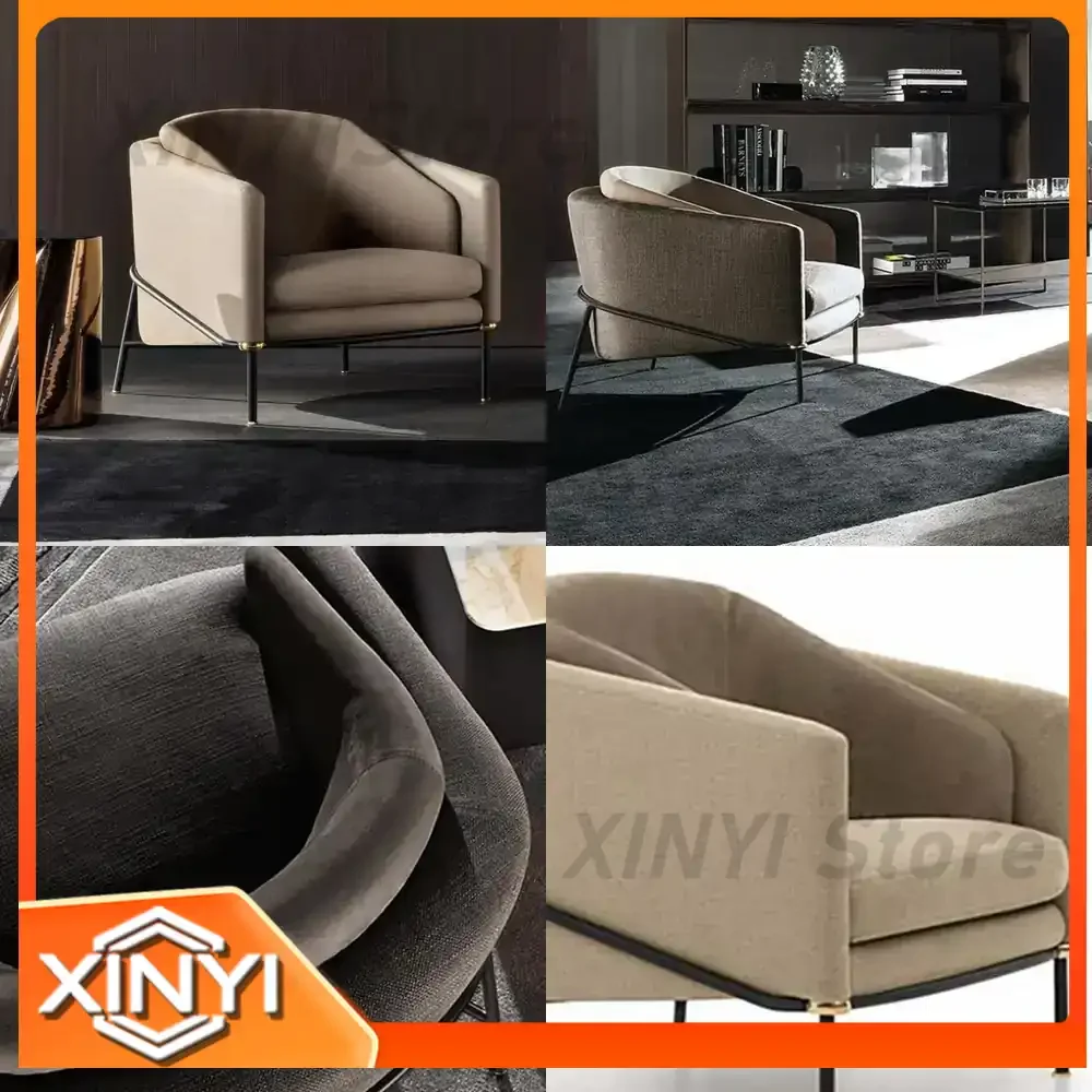 Single Seater Italian Style Luxury Minimalist Fabric Armchair for Lounge Office Reception Area with Metal Frame for Home