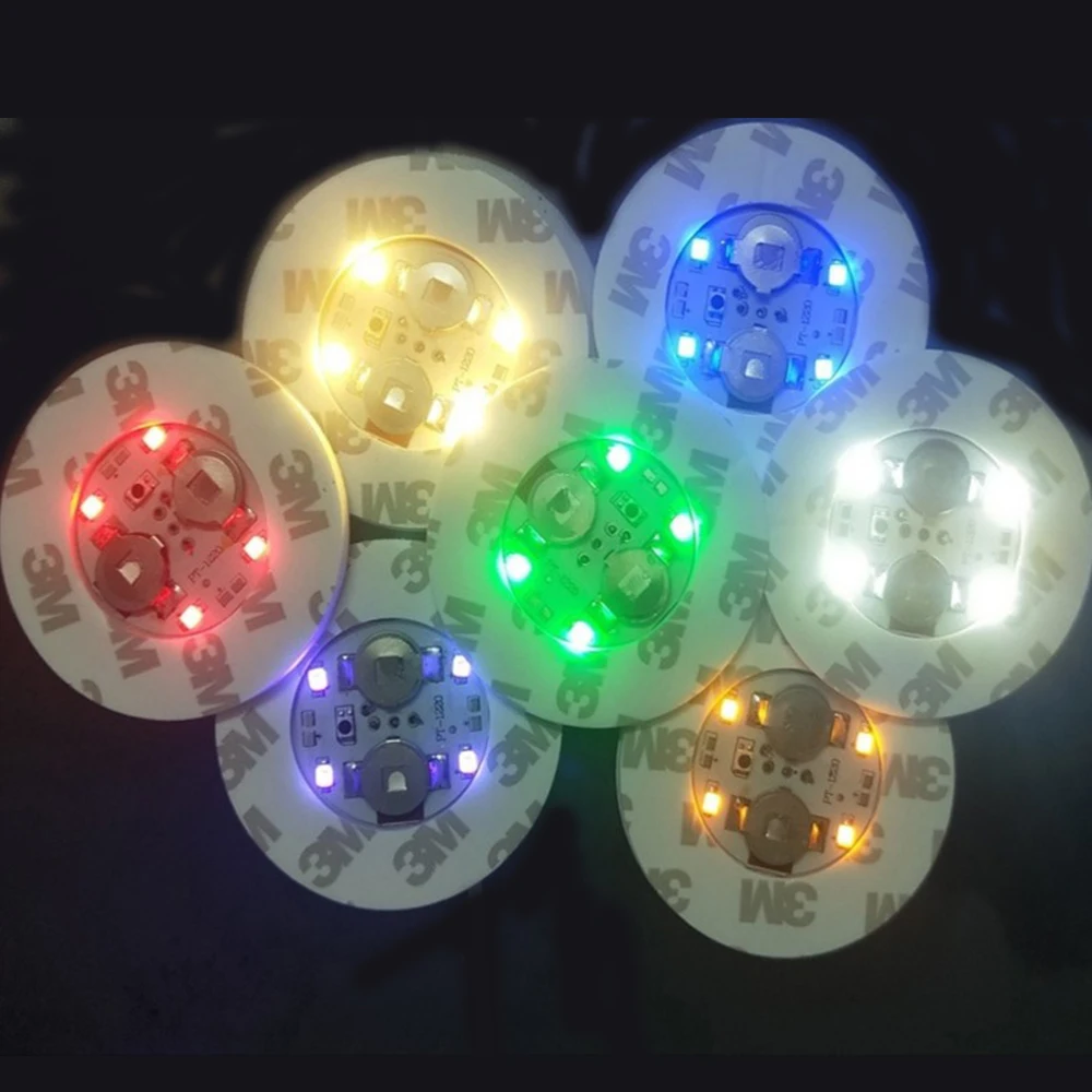 15-2pcs 4leds Glow Bottle Stickers Lights 6cm LED Coaster Lamps for Xmas Bar KTV Wedding Party Cocktail Drink Cups Vase Decor