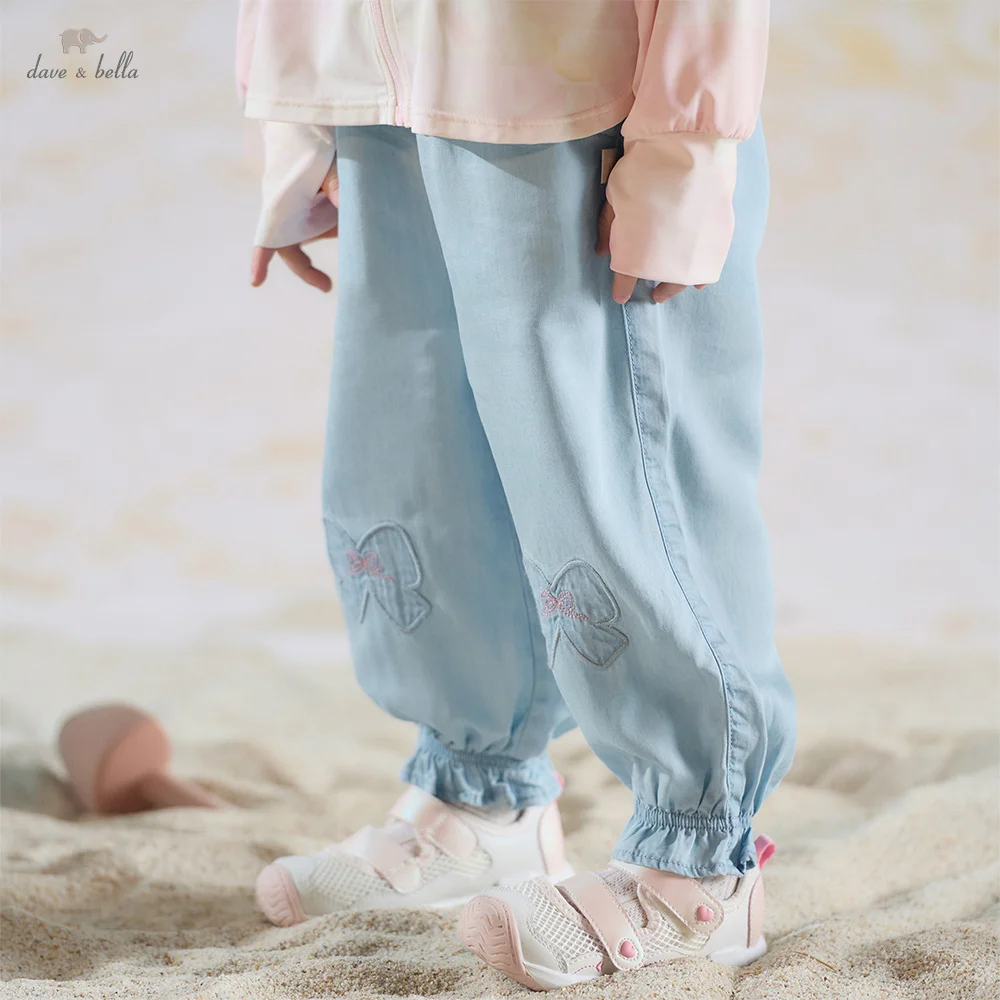 Dave Bella Girls Jeans Children Pants Kids Summer Clothes Casual Denim Trousers Fashion Sweet Bow Cowboy Elastic Waist DB2261351