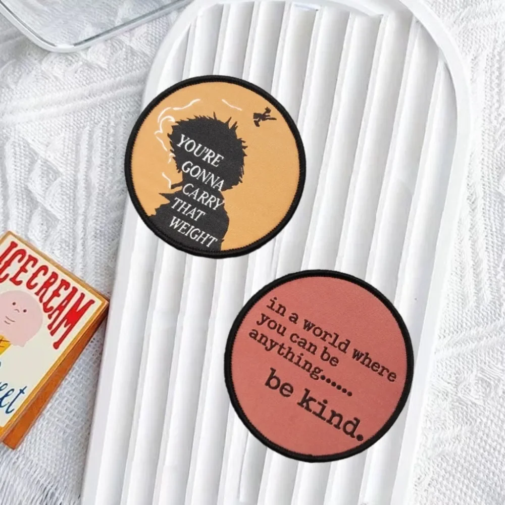 

Be Kind Circular English Printed Patch Drone Melancholy Boy Morale Badge Outdoor Backpack Jacket Decoration Patches for Clothing