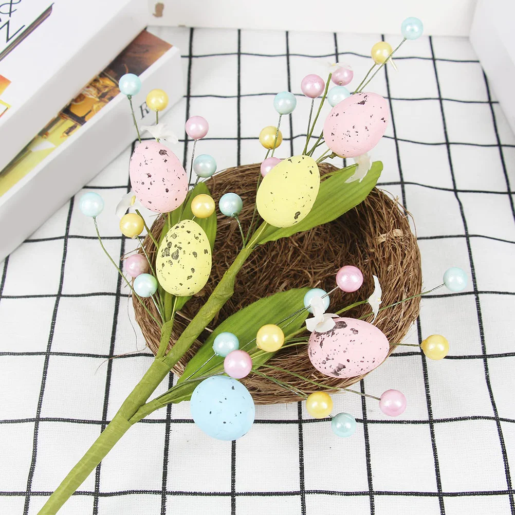 

3pcs Artificial Easter Egg Branches Simulation Berry Picks Vase Filler Easter Party Supplies Decorative Centerpiece Spring