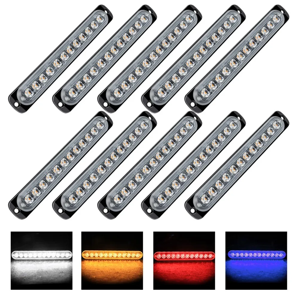 Car Truck Strobe Warning Lights Hazard Beacon Flash Warn Side Lamp Bar Breakdown Flashing Led Emergency Lights 36W 12V/24V 12LED