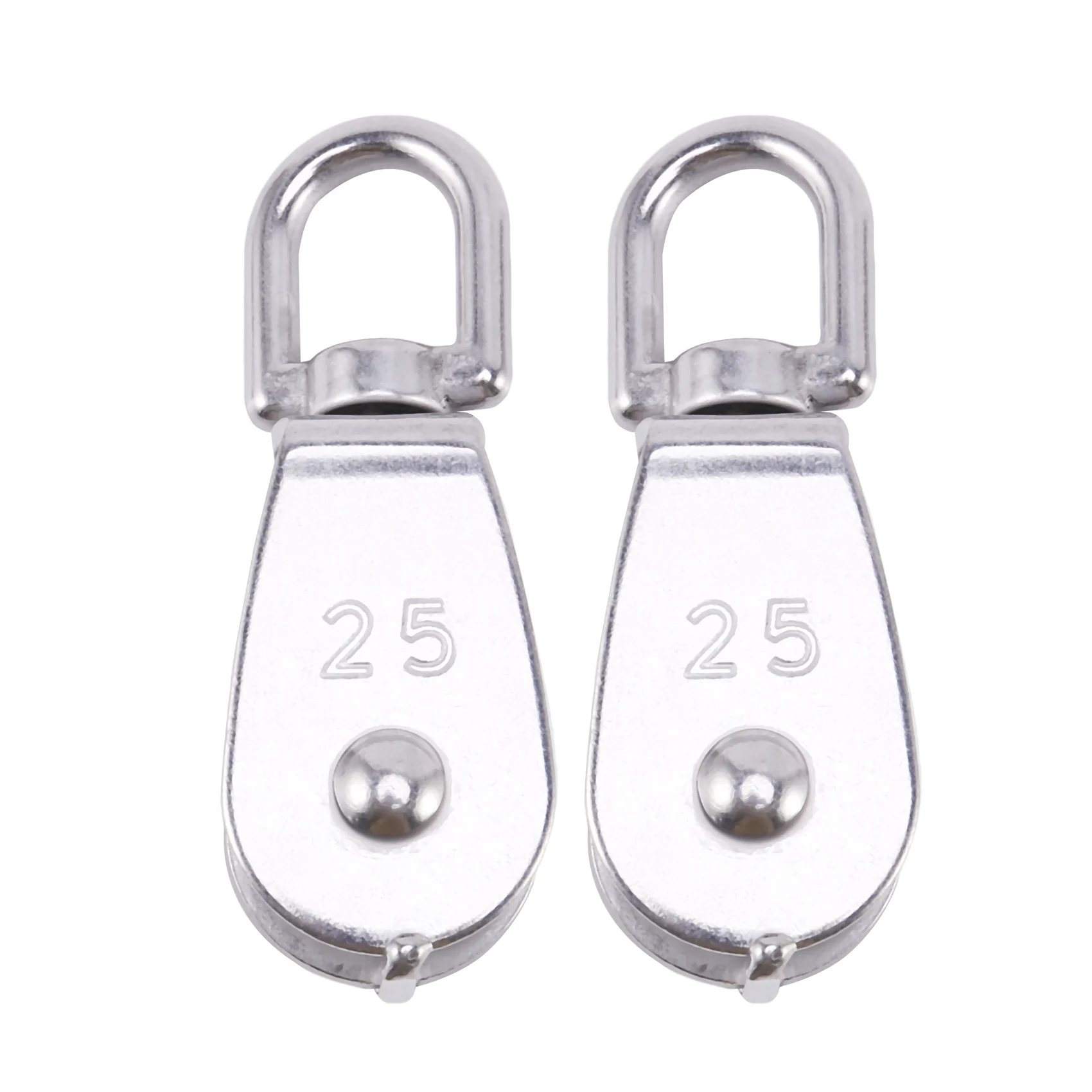 2Pcs 25MM Single Pulley Block in 304 Stainless Steel M25 Pulley Roller Loading 400kg - Silver