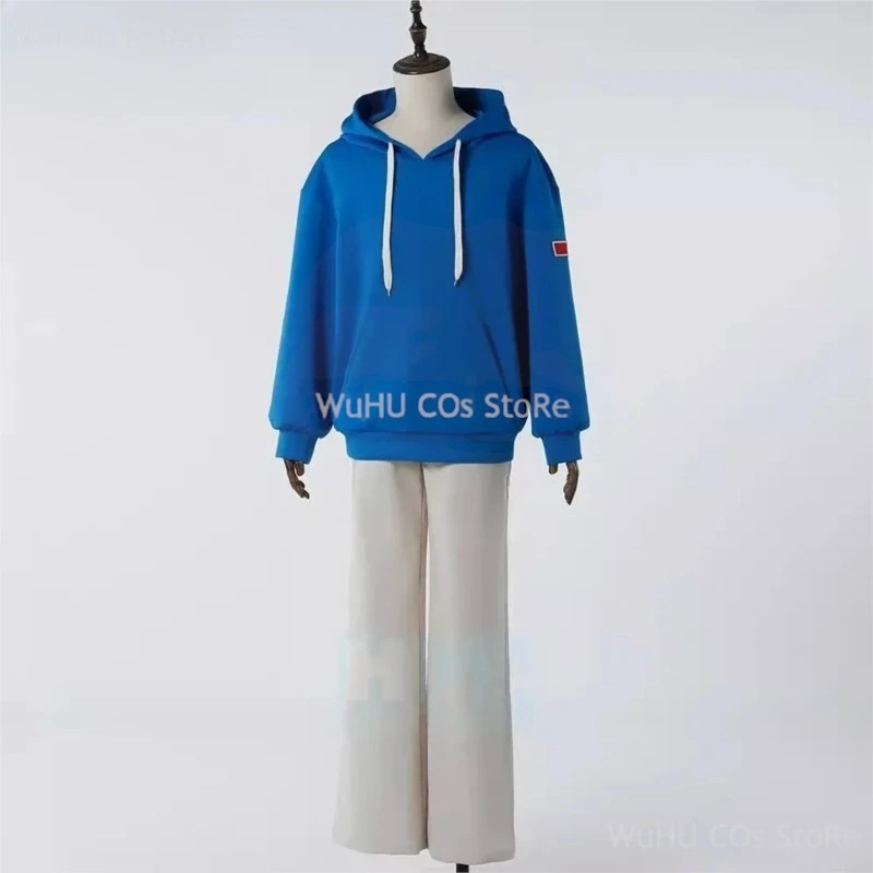 Anime Sakamoto Days Shin Asakura Cosplay Trousers Blonde Wig Anime Cosplay Costume Wig Blue Sweatshirts Uniform Outfit Halloween