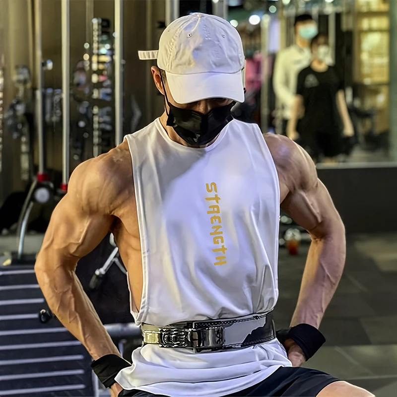 Mens Sports Sleeveless Tops Mens Tank Tops Fitness Equipment Bottom Shirts Casual Loose Fitness Tank Tops Mens Fitness Clothing