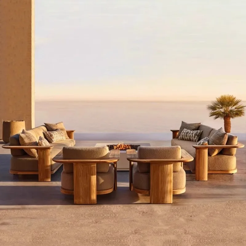 

Sofa, courtyard villa garden open-air homestay balcony waterproof and sun-proof outdoor solid wood combination furniture