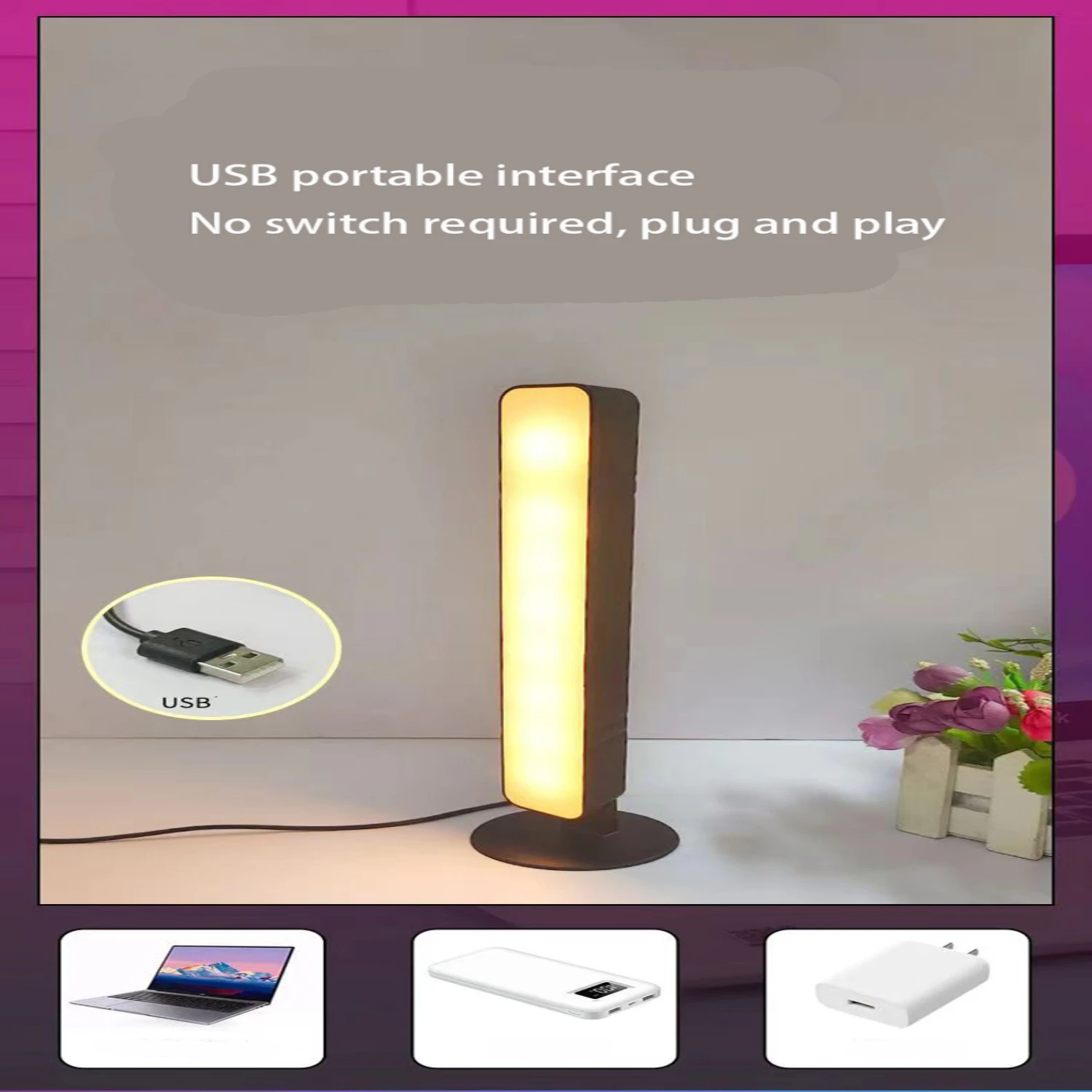 New 1pc Portable Dimmable LED Night Light with Voice Control, Multi-Colour Modes for Bedroom, Living Room, Study, Camping - Brig