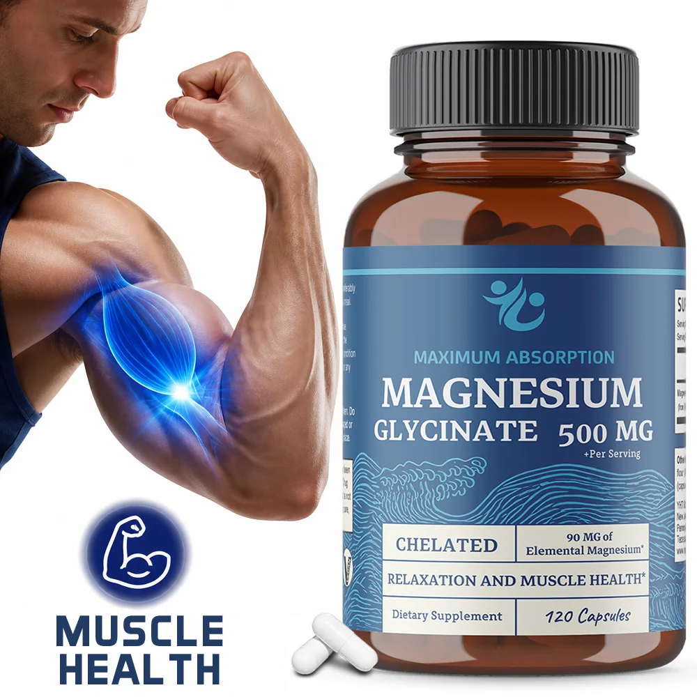 Magnesium Glycinate 500mg | Muscle Relaxation, Bone Support for Men and Women | 120 Capsule