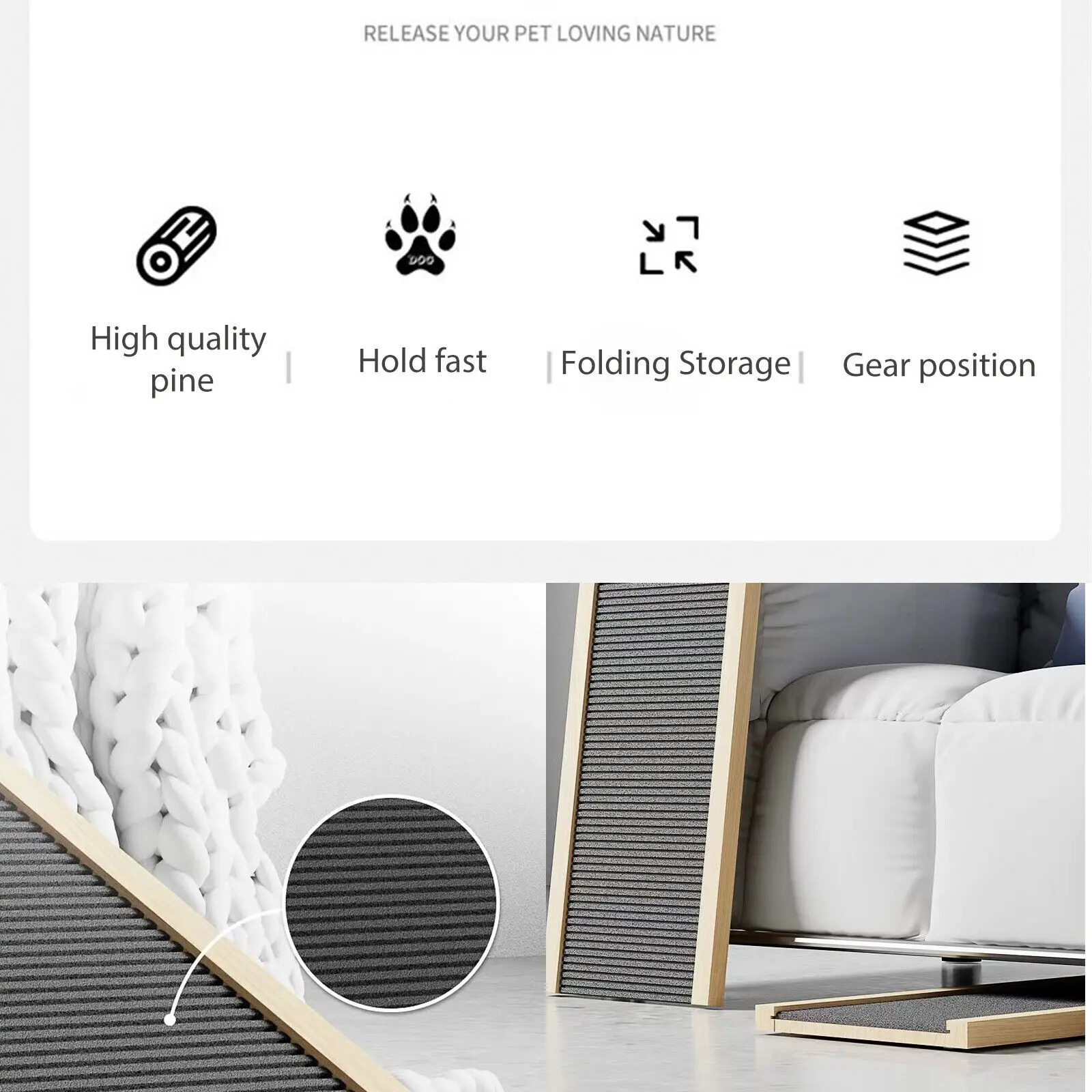 منحدر خشبي قابل للطي للحيوانات الأليفة، ارتفاع سلم كلب السيارة قابل للتعديل مع سجادة غير قابلة للانزلاق، سعة 150 كجم، 70 × 35 سم