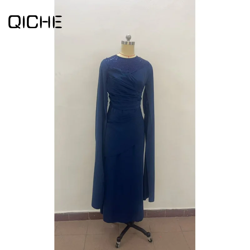 QICHE Women 2026 Fashion Sequin‑Spliced Irregular Fitted‑Waist Party Evening Dress