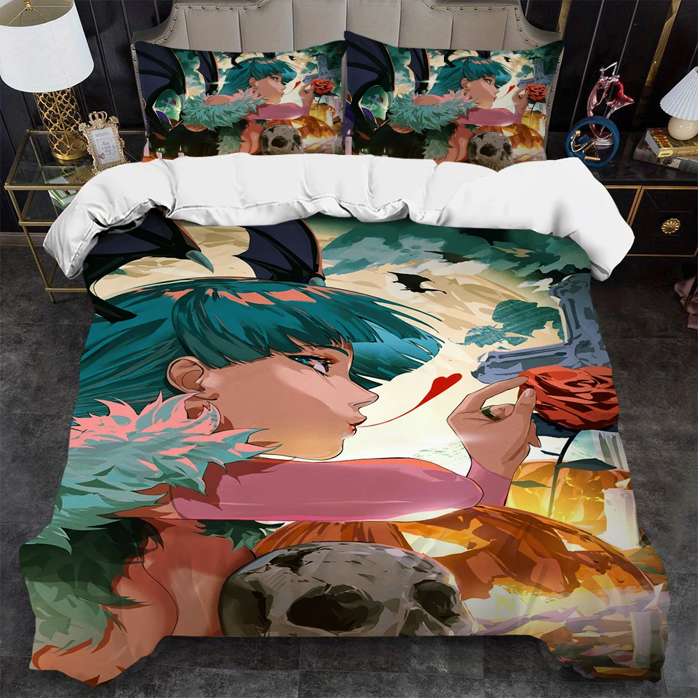 D-Darkstalkers Morrigan Aensland Duvet Cover Set Home Style Bedding Soft Laundry Cotton Bed 3 Piece Set Student Dormitory Gift