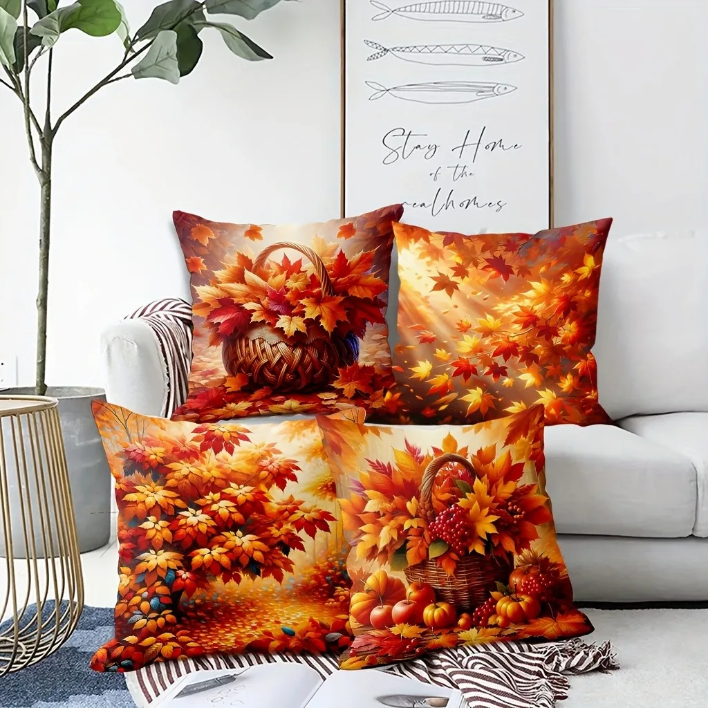 Pillow Case Personalized Pillow Cases Embroidered Autumn Leaves Basket Decorative Cushion Cover Sofa Bedroom Car Pillow Cover