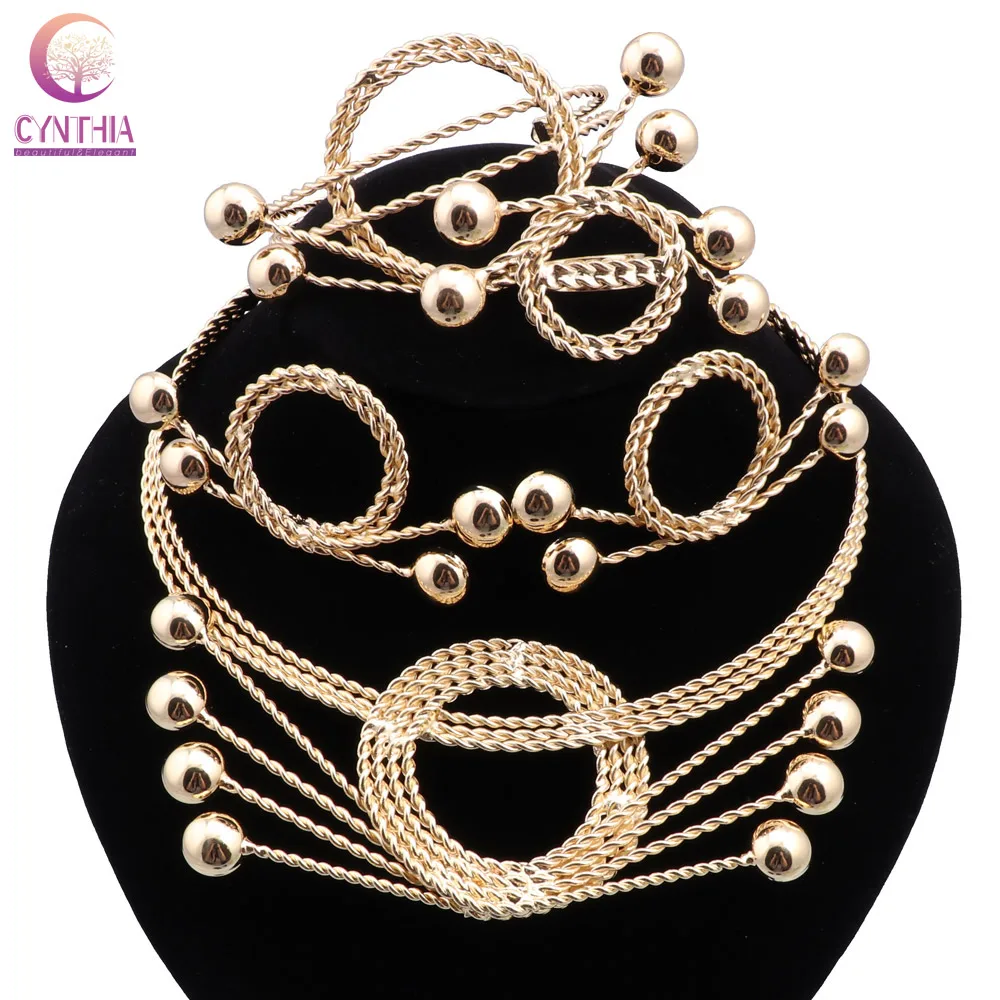 

CYNTHIA Luxury Italy New Design Ladies Dubai Gold Color Jewelry African Fashion Necklace Bracelet Ring Earrings Jewelry Set