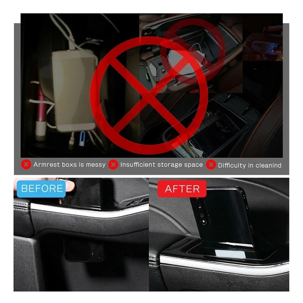 AU33-Car Carbon Fiber Door Handle Storage Box Side Armrest Door Bin Black For Ford Escape KUGA 2020