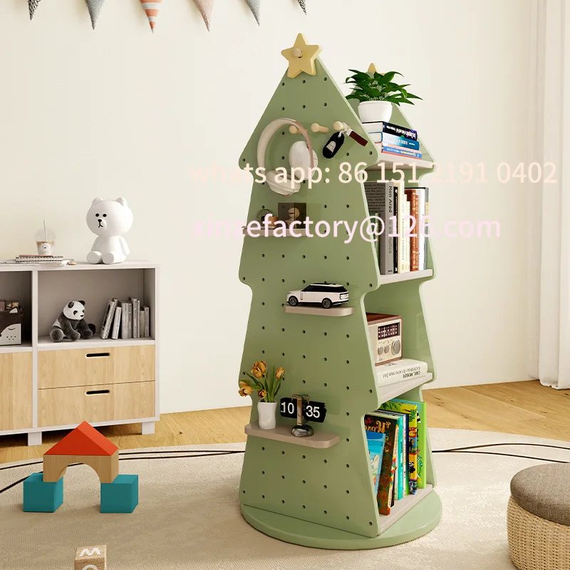 رف كتب دوار للأطفال قابل للتخصيص لتخزين الألعاب من الأرض إلى السقف رف كتب متعدد الطبقات على شكل شجرة عيد الميلاد #3