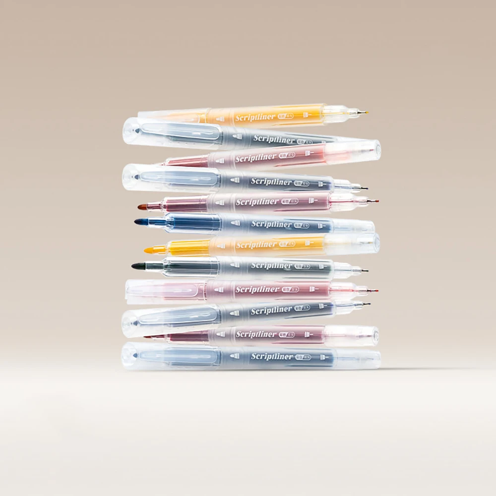 6 قطع من قلم تدوين الخطاف ذو الرأس المزدوج باللون الأسود/اللون للفن، فرشاة رسم سريعة الجفاف تعتمد على الماء