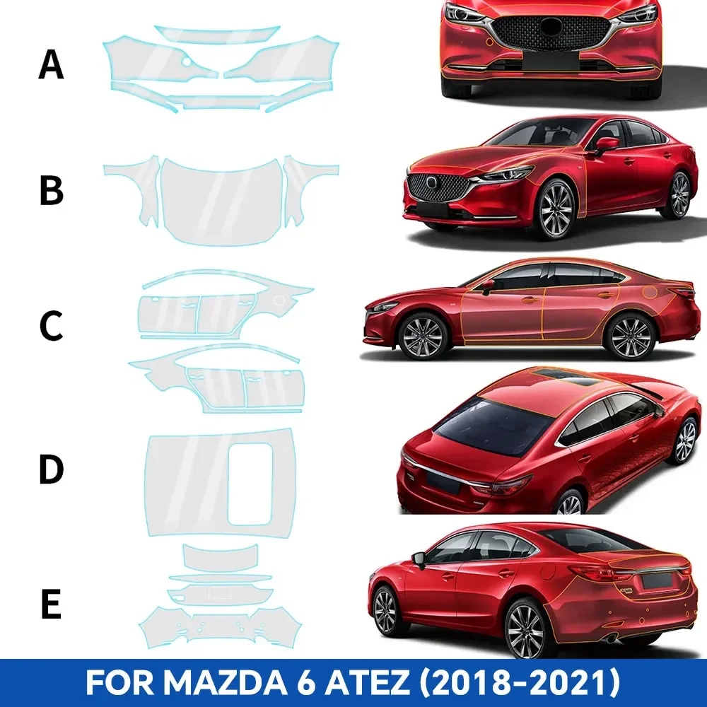 

For Mazda 6 Atenza 2018-2021 Pre-cut Paint Protection Film Clear TPU PPF Anti Scratch Accessories 8.5thick Transparent Sticker