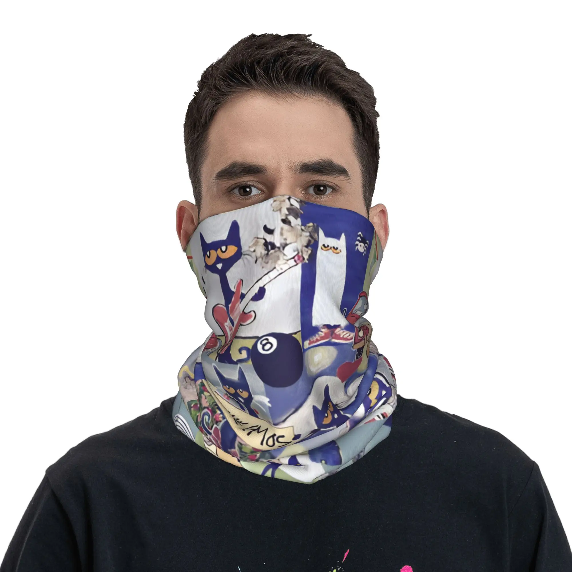 Cool Kitten Pete the Cat   Bandana Neck Gaiter Printed Cartoon  Mask Scarf Warm Headwear Fishing for Men Women Adult Windproof