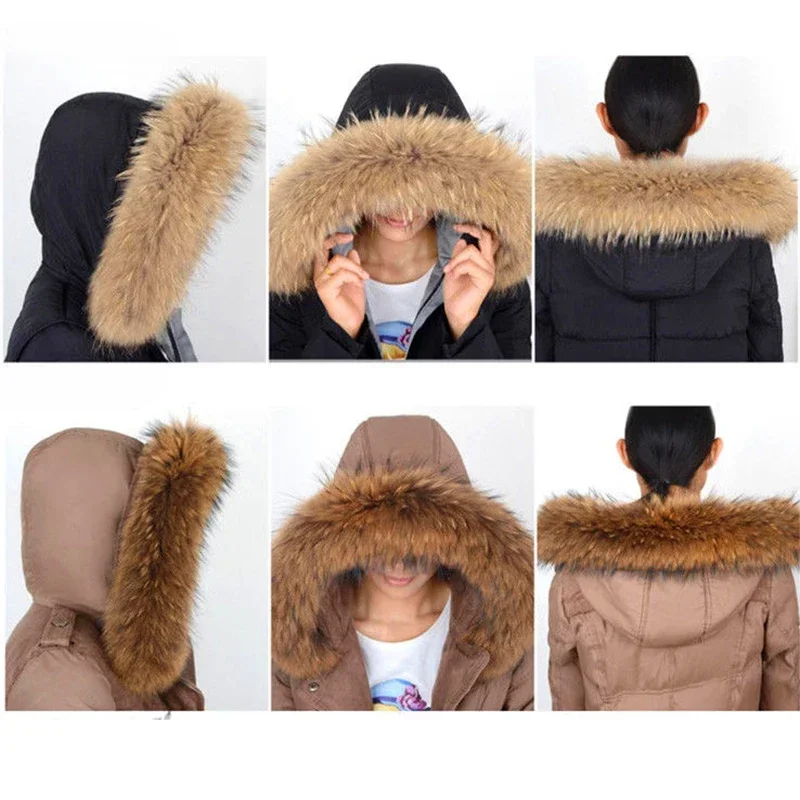 Nature Fur Collar Extra Large Raccoon Fur Collar Real Fur Hat Strip Down Jacket